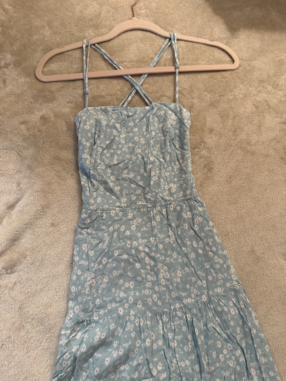 Light Blue Floral Spaghetti Strap Maxi Dress